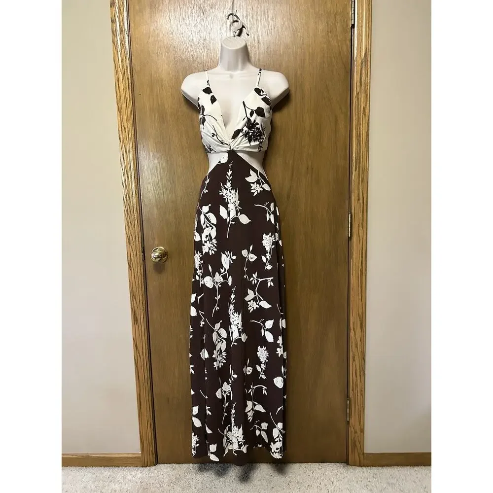 Abercrombie & Fitch size LT Large Tall Dress Cutout Midi/Maxi Floral Brown F26